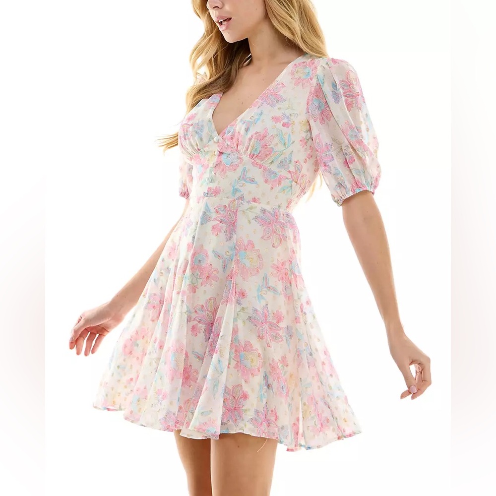▪️City Studios' Floral Flare V-Neck Chiffon Dress